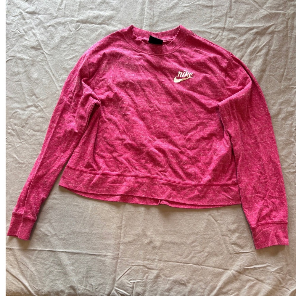 Nike Sportswear Womens Heather Pink Long Sleeve Cropped Pullover Top Size M